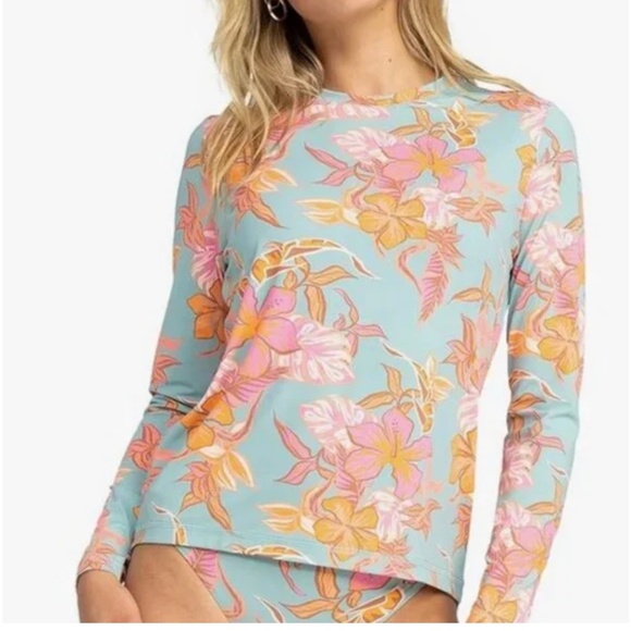 NWT Roxy Blue Pink and Orange Long Sleeve Rashgaurd Size XXL - Picture 1 of 6